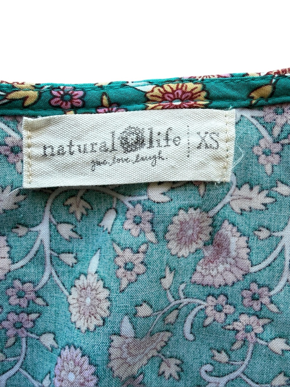 Natural Life Avery Midi Dress XS Teal Floral Boho Button Front Border Print NWOT - Picture 4 of 8